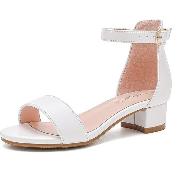 Dufannie Little Girls Size 12 White Open Toe Low Heel Ankle Strap Sandal Shoes - Picture 1 of 8